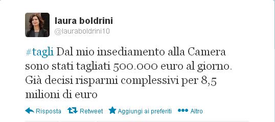 Tweet tagli Boldrini