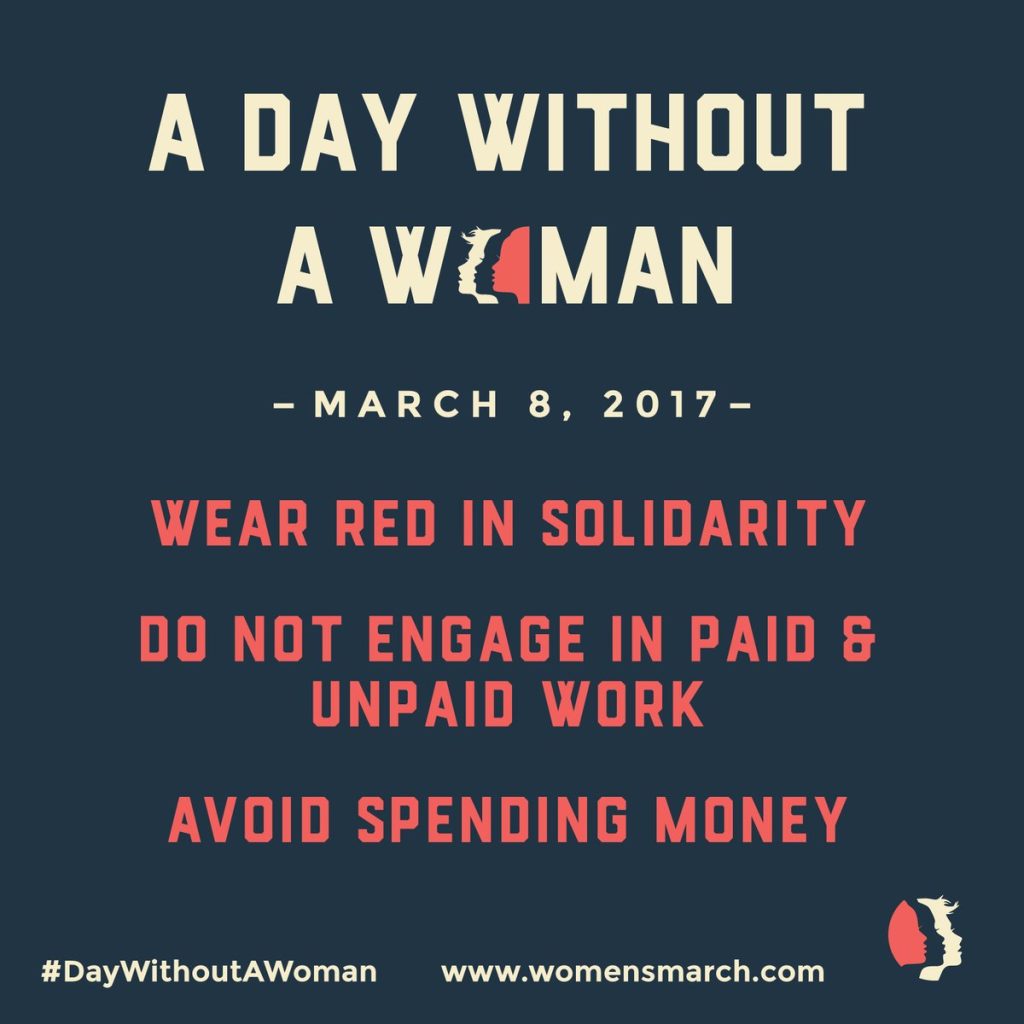 Le indicazioni date da Women's March per la giornata di domani. Vestite di rosso, non lavorate, non spendente.
