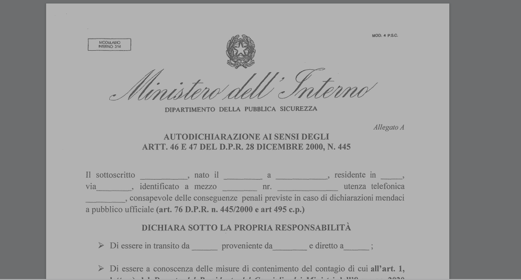 autocertificazione spostamenti coronavirus