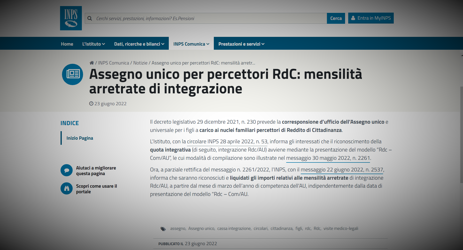Assegno Unico con RdC modello “Rdc Com AU” istruzioni e arretrati