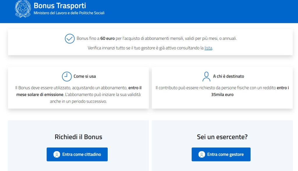 Bonus trasporti 60 euro al via: beneficiari e soglie di reddito