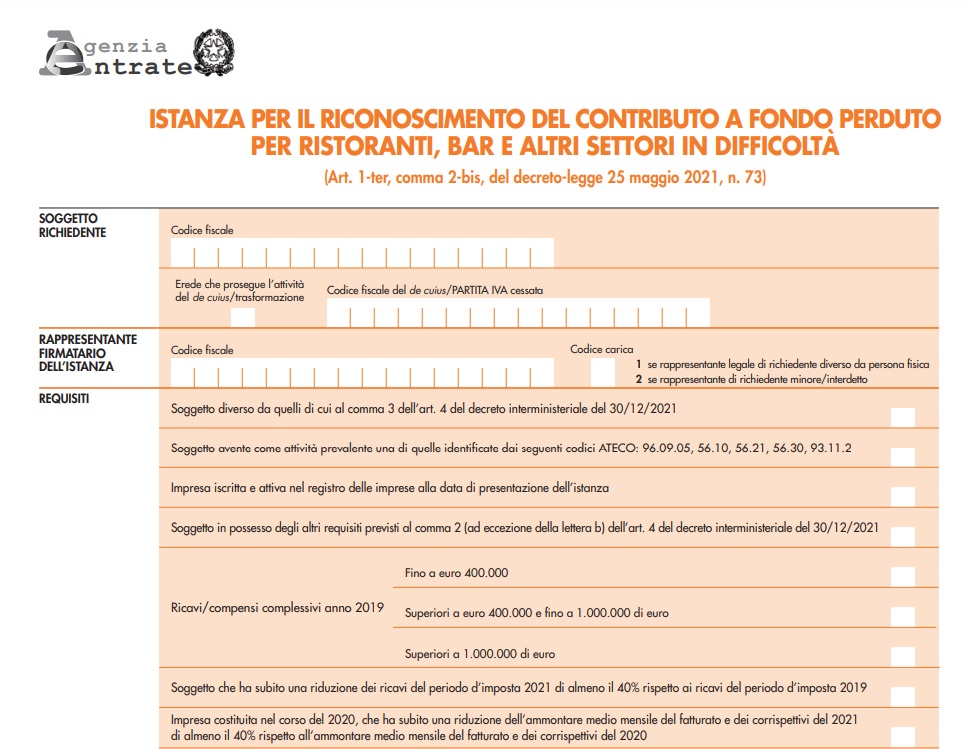 Contributi a fondo perduto ristoranti e bar: domanda da oggi e modulo 1 modulo cfp ristoranti e bar