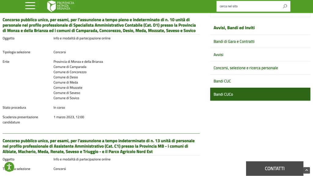 Concorsi Provincia Monza Brianza 2023 31 posti ambito amministrativo e tecnico