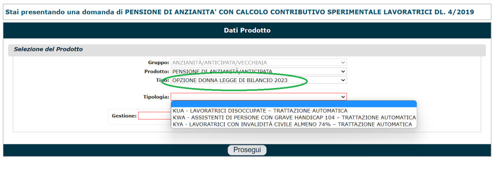 opzione donna 2023 domanda