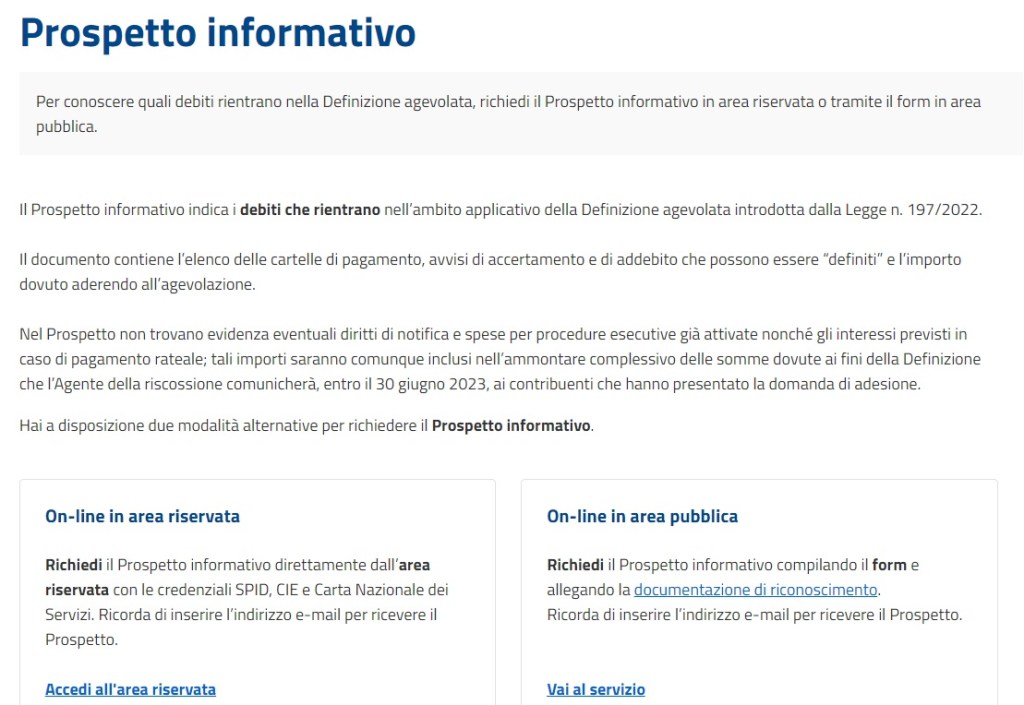 prospetto informativo rottamazione 2023